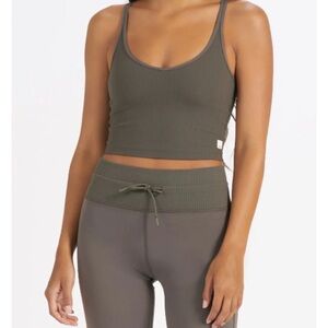 vuori Ribbed Olive Crop Tank Top